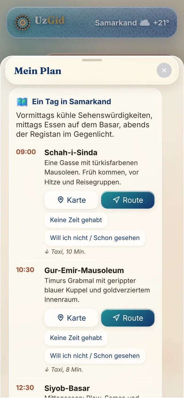 Tagesplan mit einem Tipp
